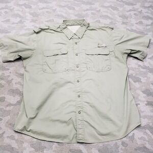 Worldwide Sportsman Shirt Mens 2XL Green Pockets Short Sleeve Button-Up Fishing